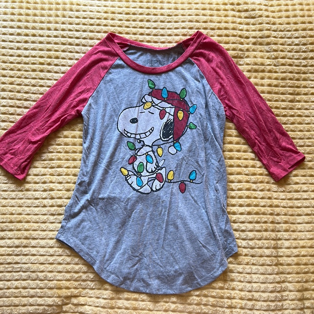 half sleeve women’s baseball style tee with Christmas snoopy design